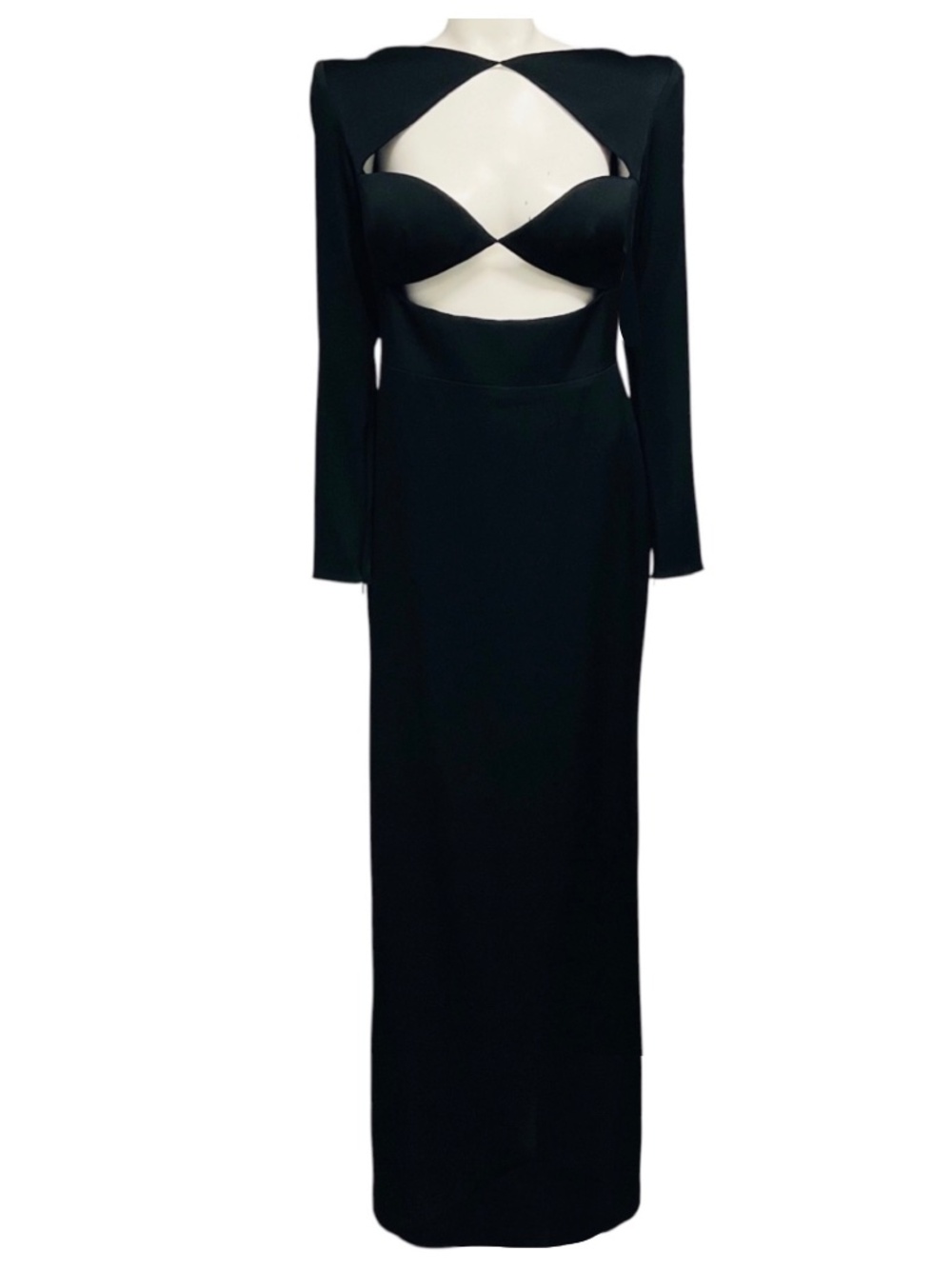 ALEX PERRY BLACK LONG SLEEVED CREPE MAXI DRESS WITH CUT OUT DETAIL